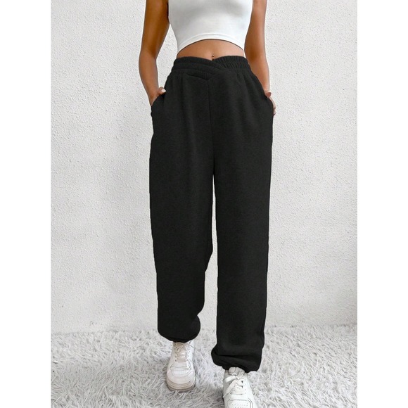 🌟 Solid Slant Pocket Sweatpants high waist - Picture 5 of 12